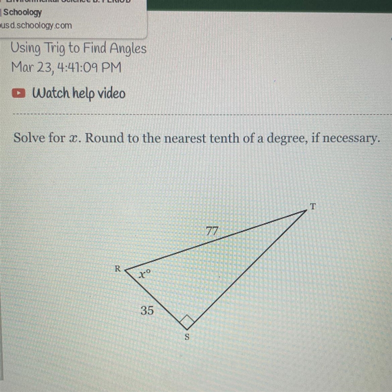 Solve for X round to the nearest 10th of a degree if necessary-example-1