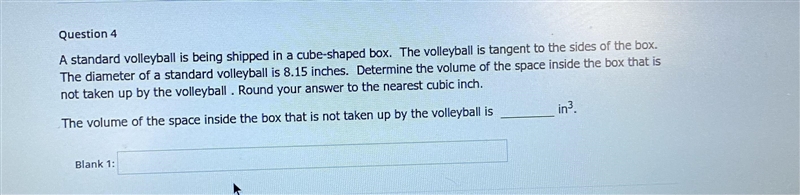 Find the volume of the space not taken up by the volleyball.-example-1