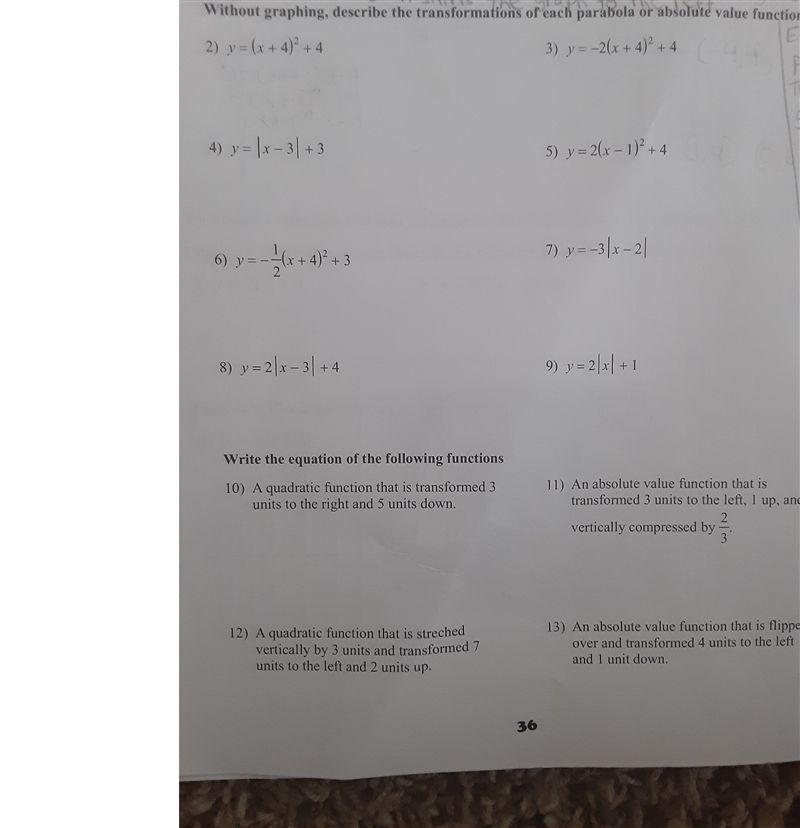 Without graphing, describe the transformations of each parabola or absolute value-example-1