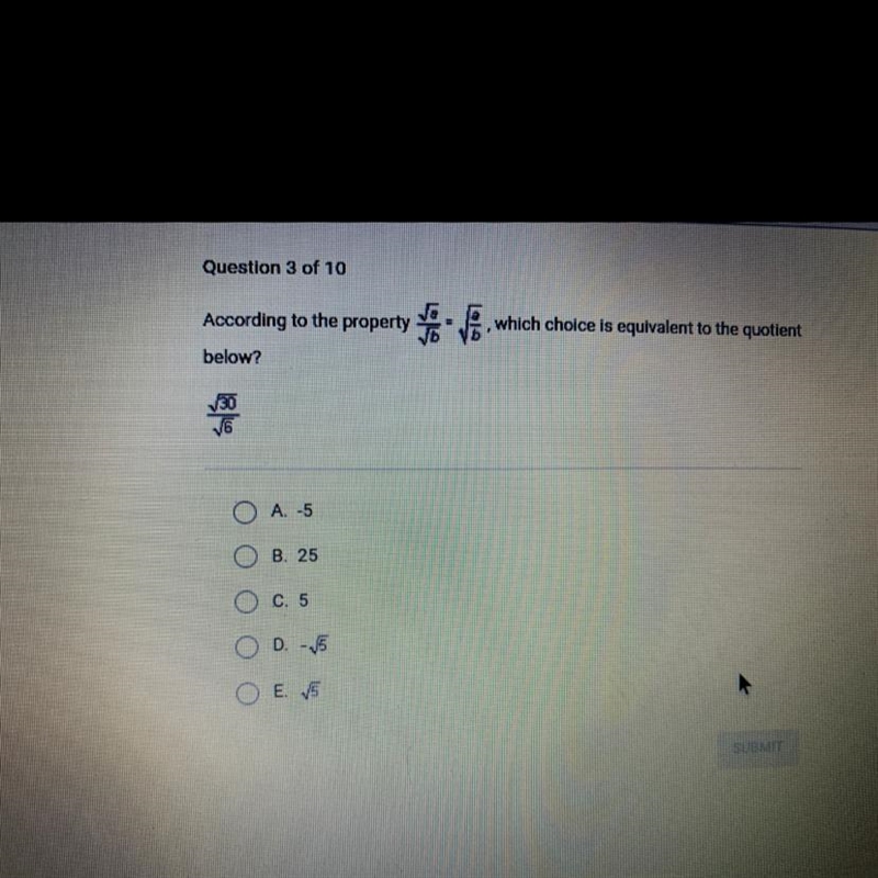 Question 3 of 10 which choice is equivalent to the quotient According to the property-example-1