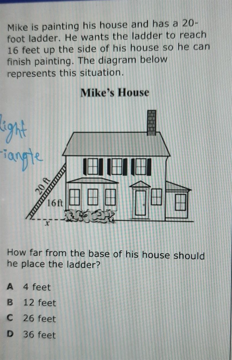 How do I find : how far from the base of his house should he place the ladder?-example-1