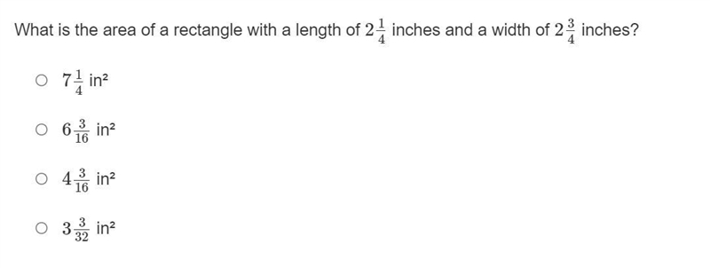 What is the area of a rectangle with a length of 2 1/4 inches and a width of 2 3/4 inches-example-1