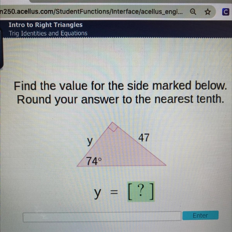 Find the value for the side marked below.Round your answer to the nearest tenth.47y-example-1