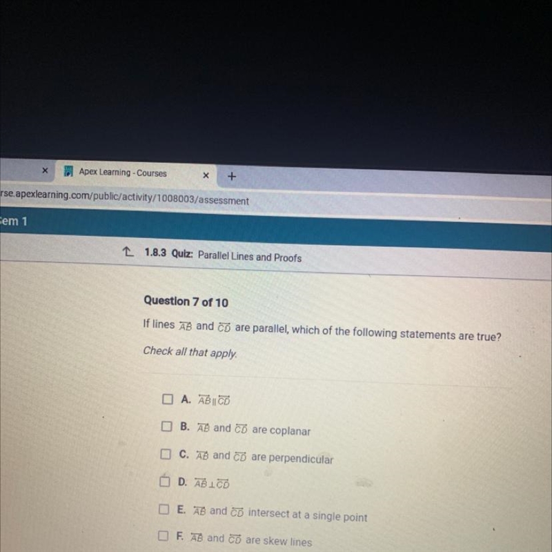 If lines and and cd are parallel,which if the following statements are true?-example-1