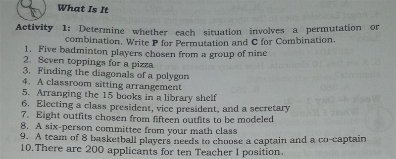 COMPLETE ANSWER WITH SOLUTION Activity 1: Determine whether each situation involves-example-1