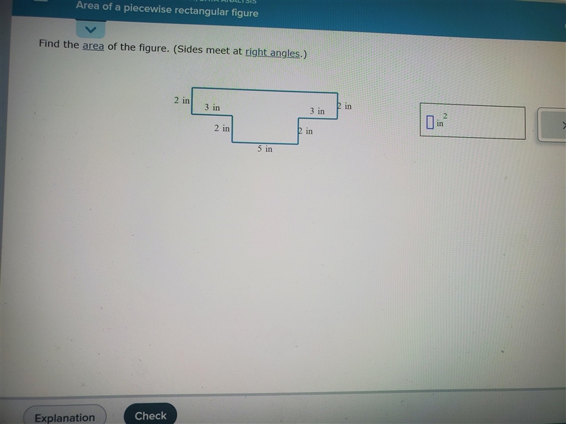 Find the area of the figure. (Sides meet at right angles.)-example-1