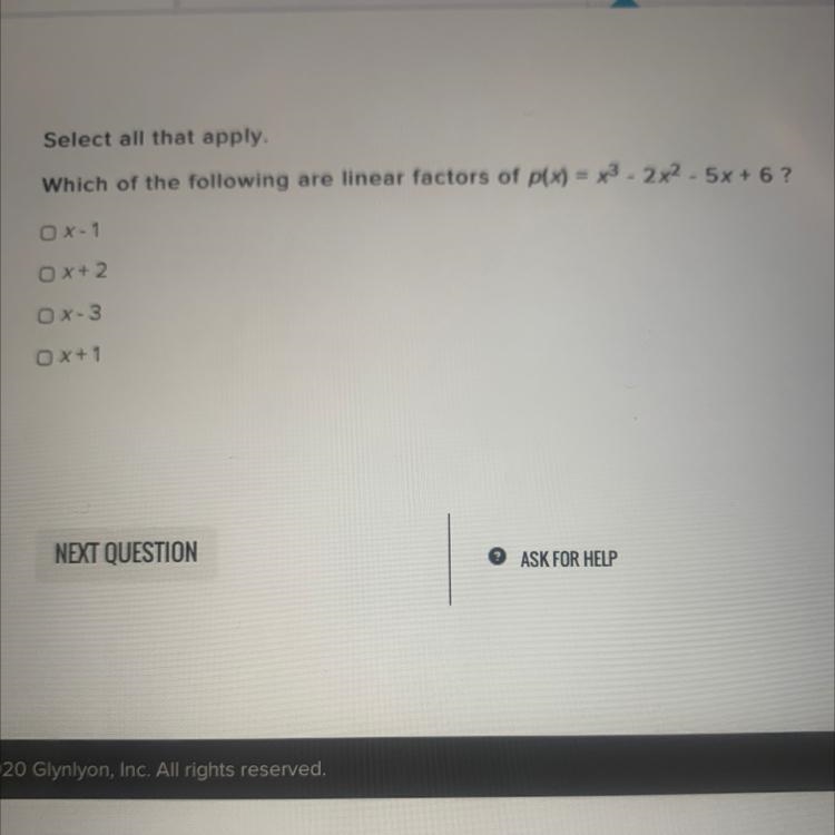 Select all that apply.Which of the following are linear factors of p(x) = x3 - 2x-example-1