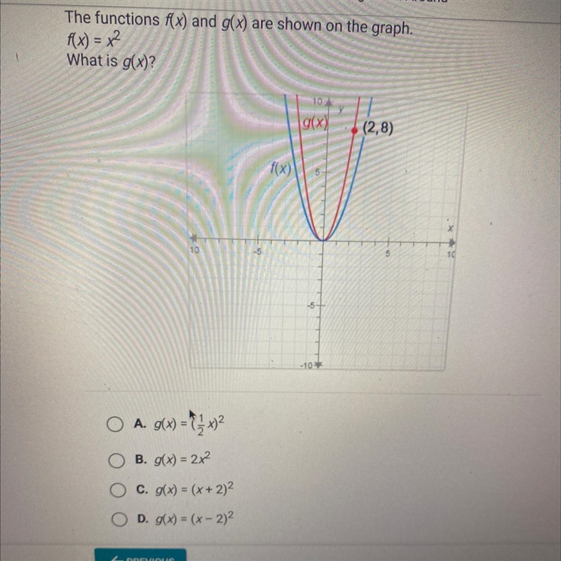 The functions f(x) and g(x) are shown in the graph. What is g(x)?-example-1