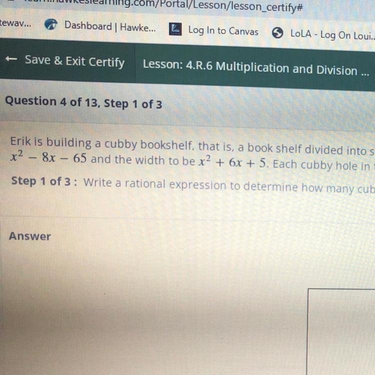 Write a rational expression to determine how many cubbies high the book shelf will-example-1