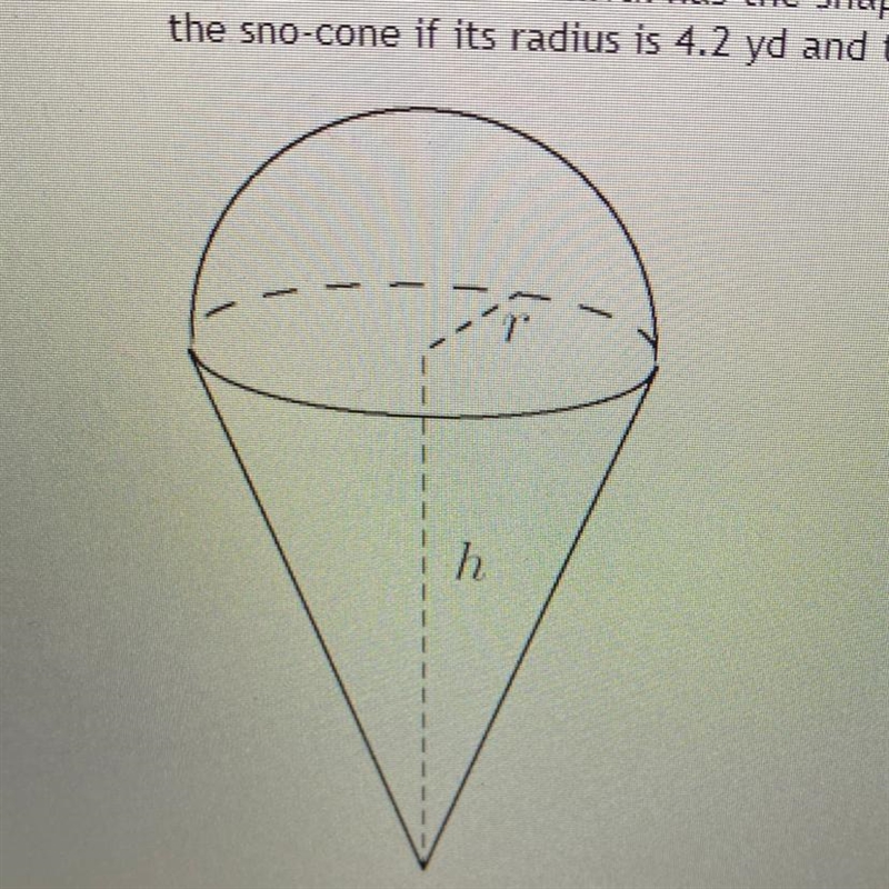 A Sno-Cone at the carnival has the shape of a hemisphere on top of an inverted cone-example-1