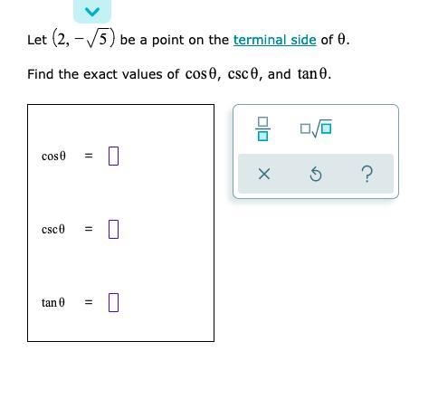 Finding values of trigonometric functions given information about an angle:-example-1