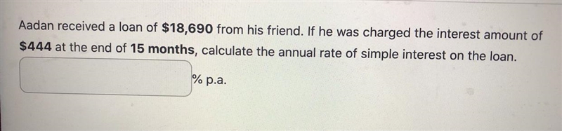 Calculate the annual rate of simple interest on the loan. I already solved the problem-example-1