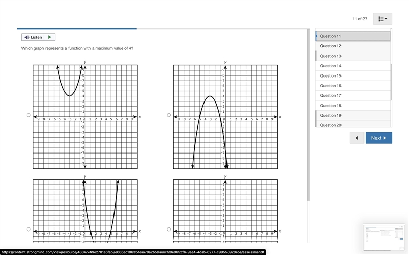 Which graph represents a function with a maximum value of 4?-example-1