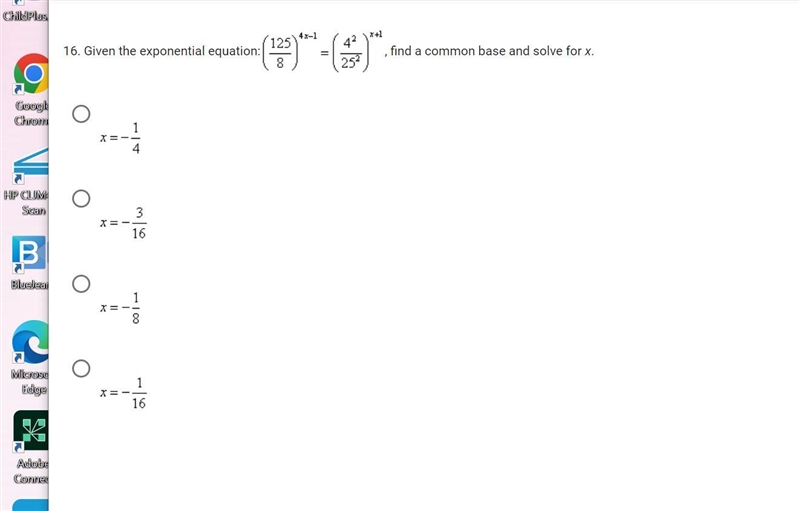 Given the exponential equation:, find a common base and solve for x.-example-1