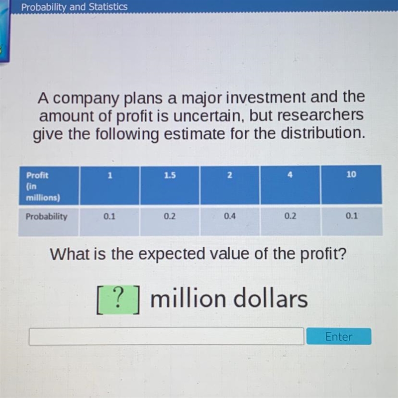 A company plans a major investment and theamount of profit is uncertain, but researchersgive-example-1