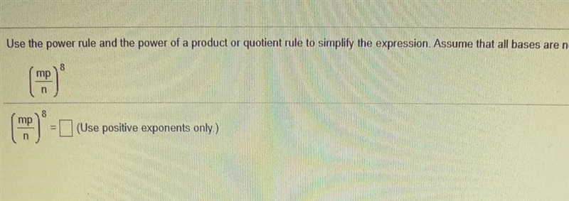 use the power rule and the power of a product or quotient rule to simplify the expression-example-1