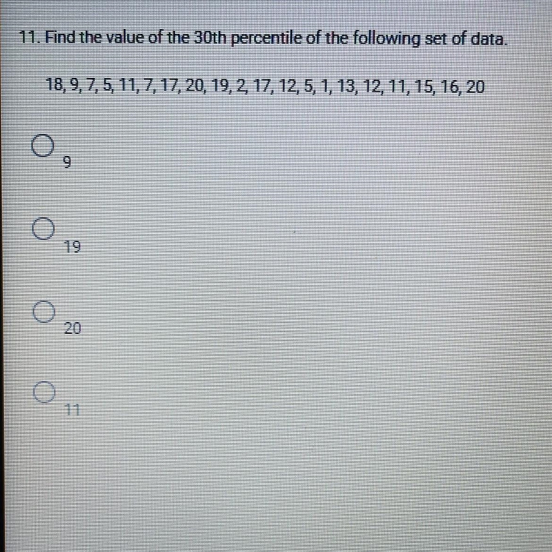 Find the value of the 30th percentile of the following set of data-example-1