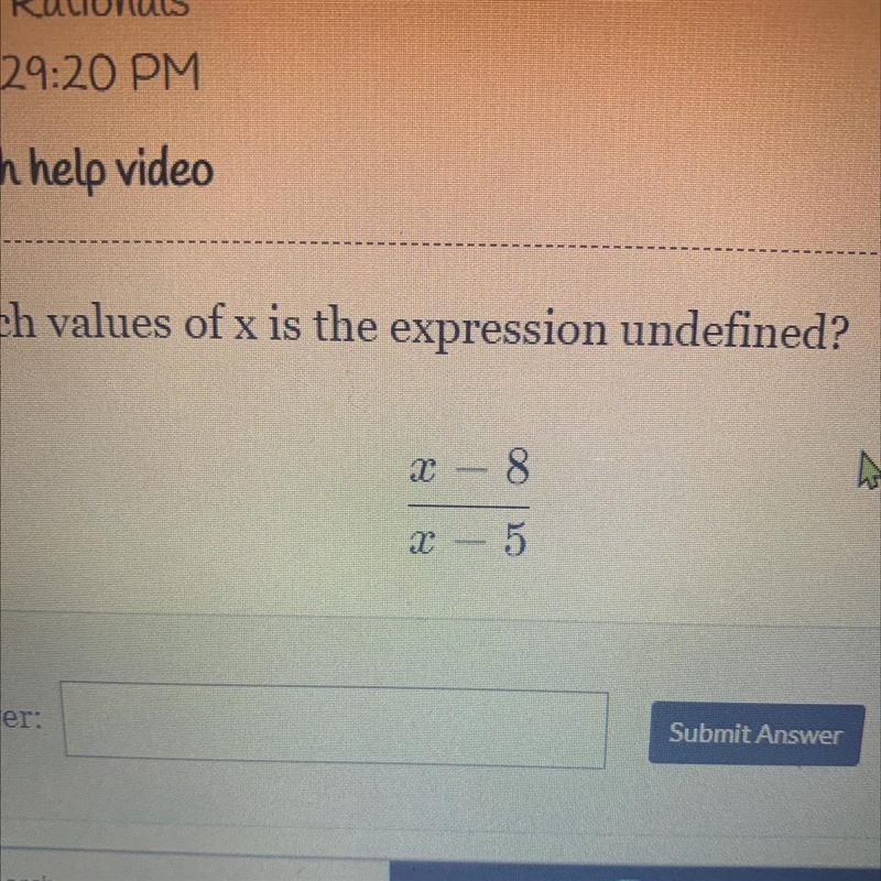 For which values of x is the expression undefined x-8/x-5-example-1