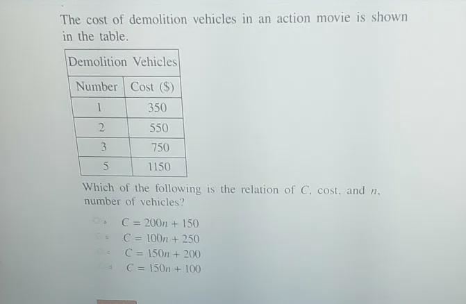 The cost of demolition vehicles in an action movie is shown in the table. Demolition-example-1