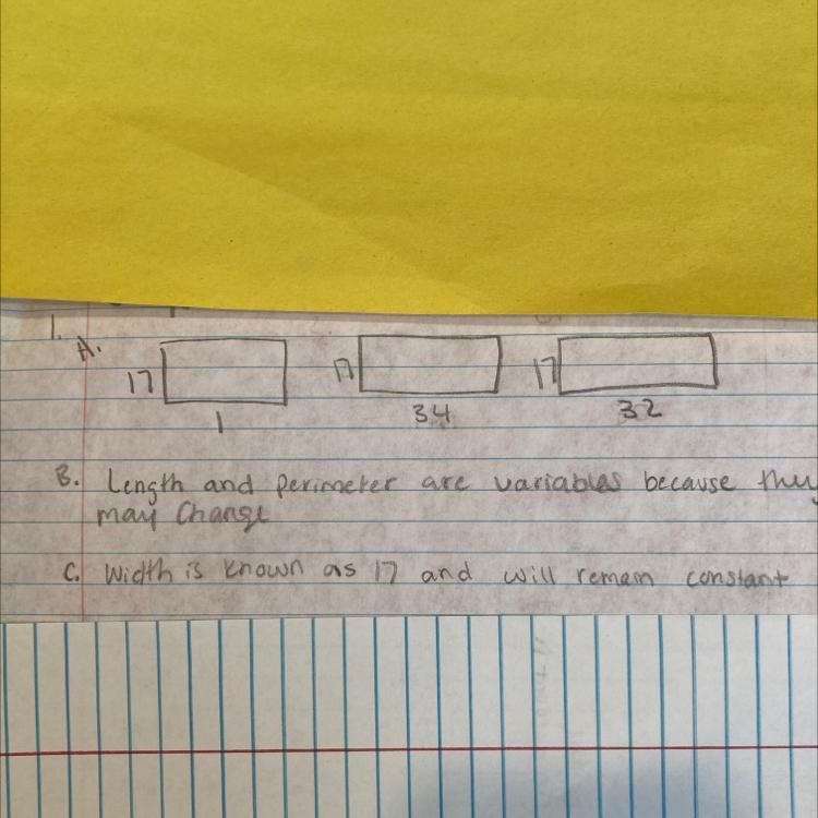 The width of a rectangle is 17 yards. Let W be width, L be length, and P be perimeter-example-1