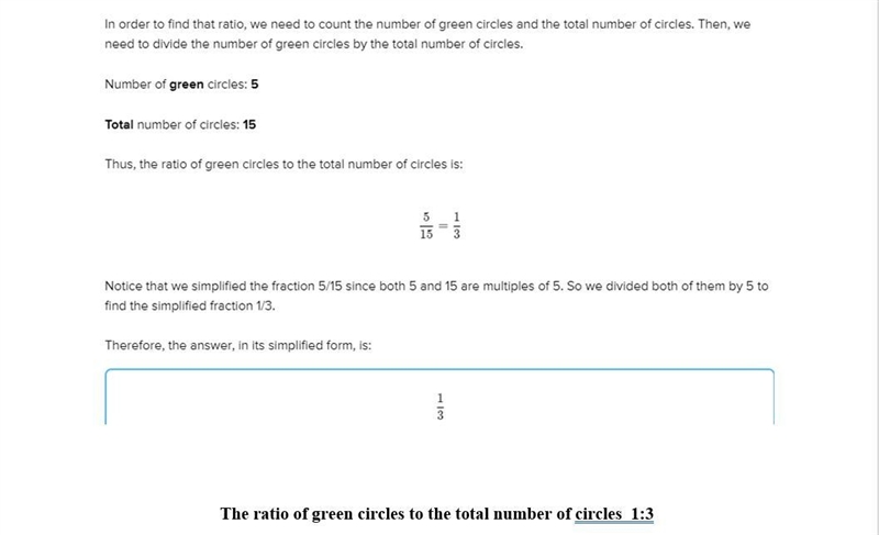 Write the ratio of green circles to the total number of circles. My answer was wrong-example-1