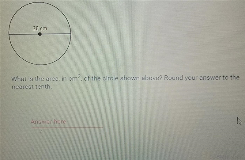 What is the area in cm square of the circle shown above? round your answer to the-example-1