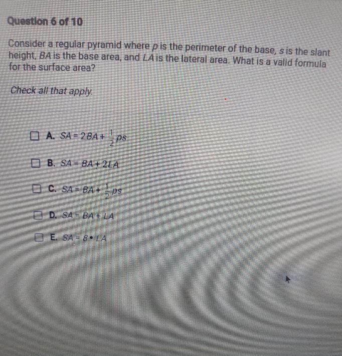 Consider a regular pyramid where p is the perimeter of the base, s is the slant height-example-1