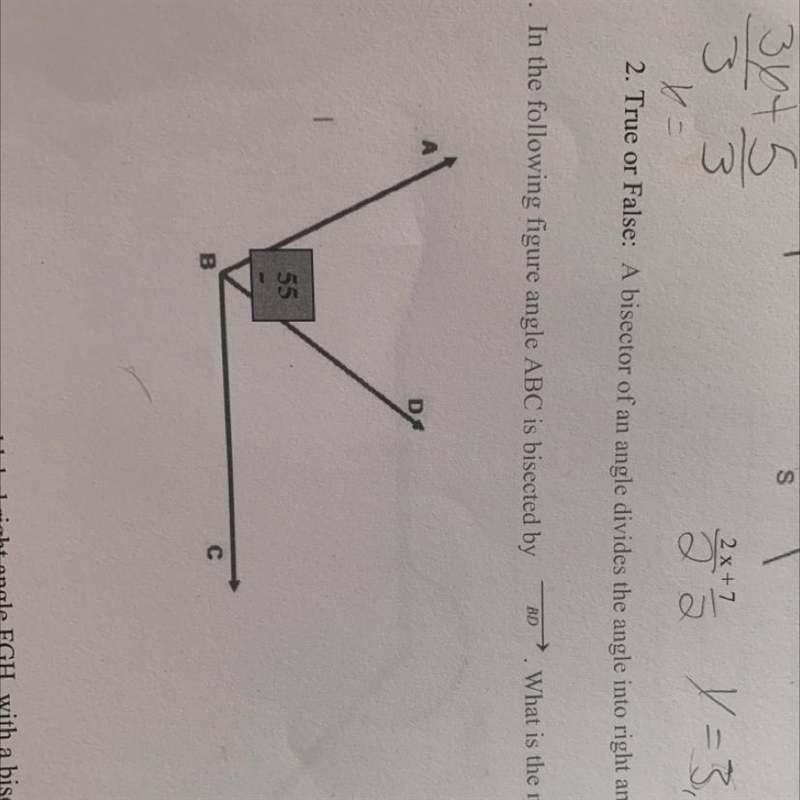 In the following figure angle ABC is bisected by->bd what is the measure of-example-1