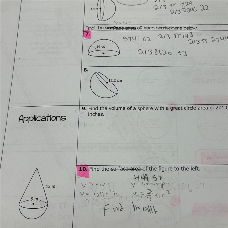 Find the volume of number ten pls i know the answer is 449.57 the figure is to the-example-1