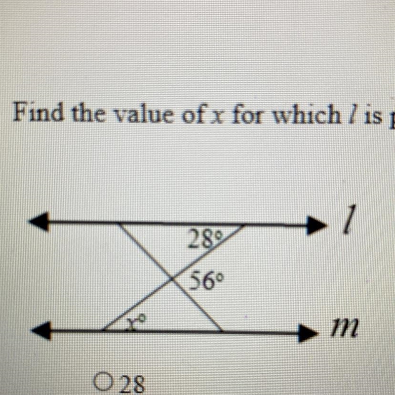 Find the value of X for which L is parallel to M. the diagram is not to scale.-example-1