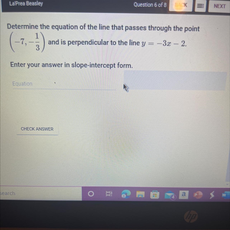 Determine the equation of the line that passes through the point(-7,-1/3), and is-example-1