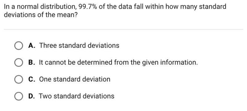 In a normal distribution, 99.7% of the data fall within how many standarddeviations-example-1