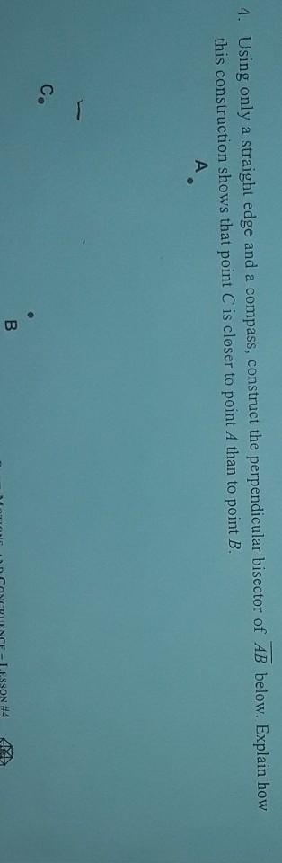 Using only a straight edge, and a compass, construct the perpendicular bisector of-example-1