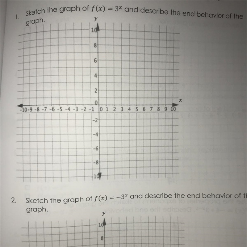 1. Sketch the graph of f(x) = 3% and describe the end behavior of theygraph.id88642х-example-1