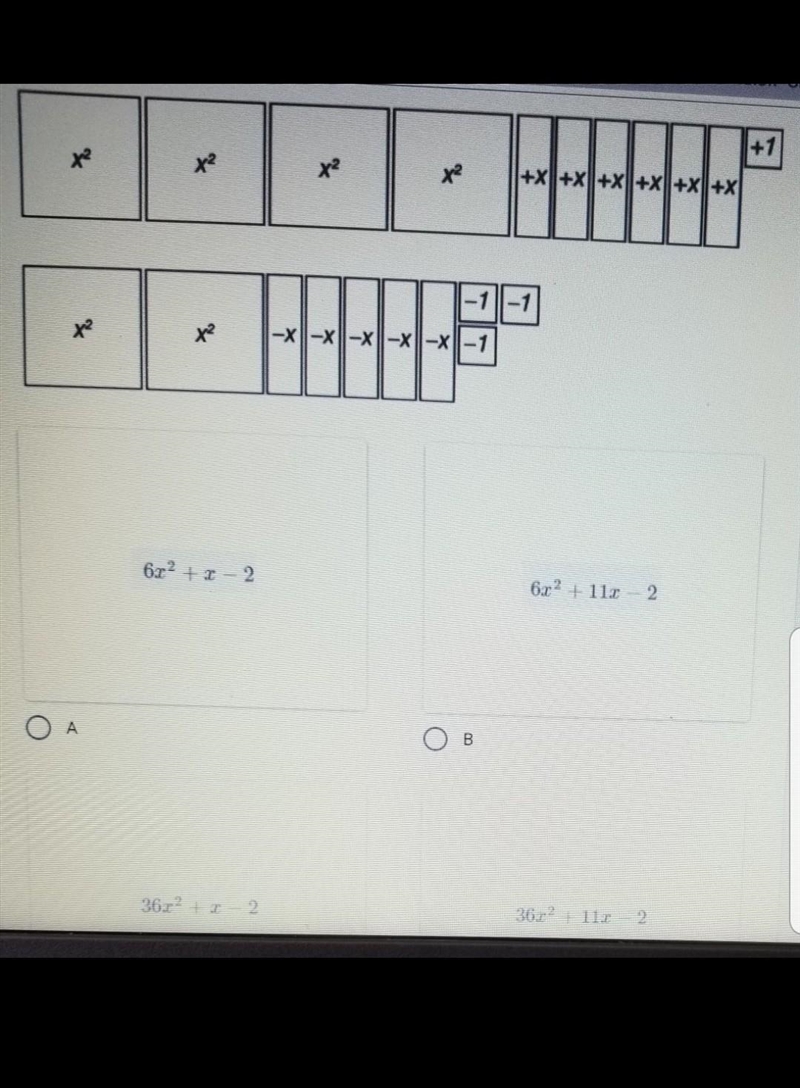 What is the sum of the polynomial addition modeled by the algebra tiles ?-example-1