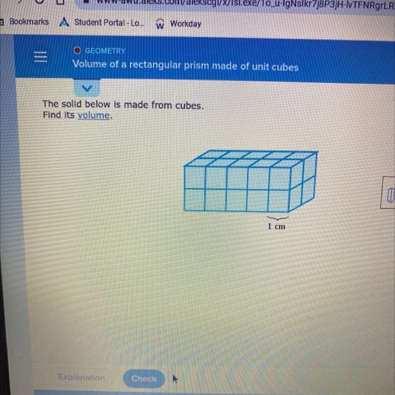 The solid below is made from cubes.Find its volume.1 cm-example-1