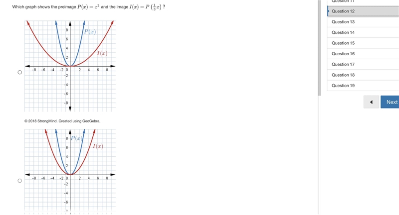 Which graph shows the preimage P(x)=x2 and the image I(x)=P(13x)?-example-1