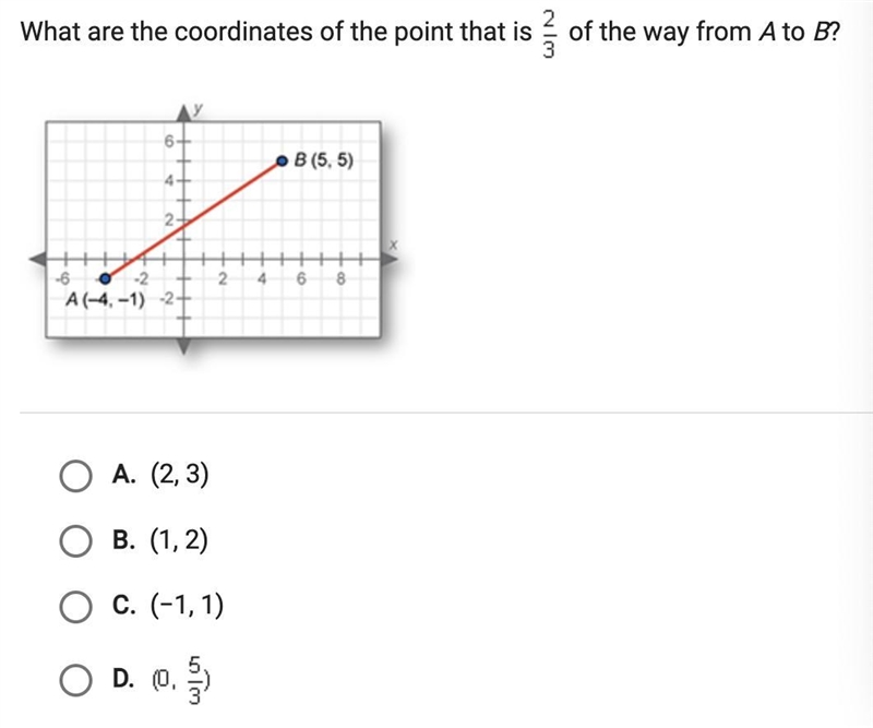 What are the coordinates of the point hat is 2/3 of the way from A to B?-example-1