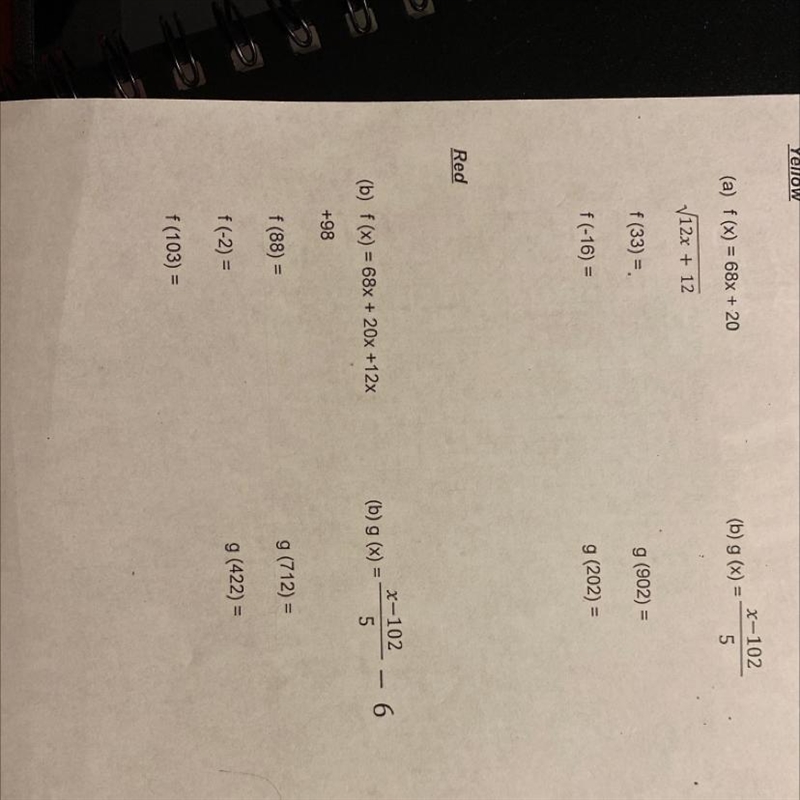 For the each of the following functions find the outputs for the given inputs-example-1