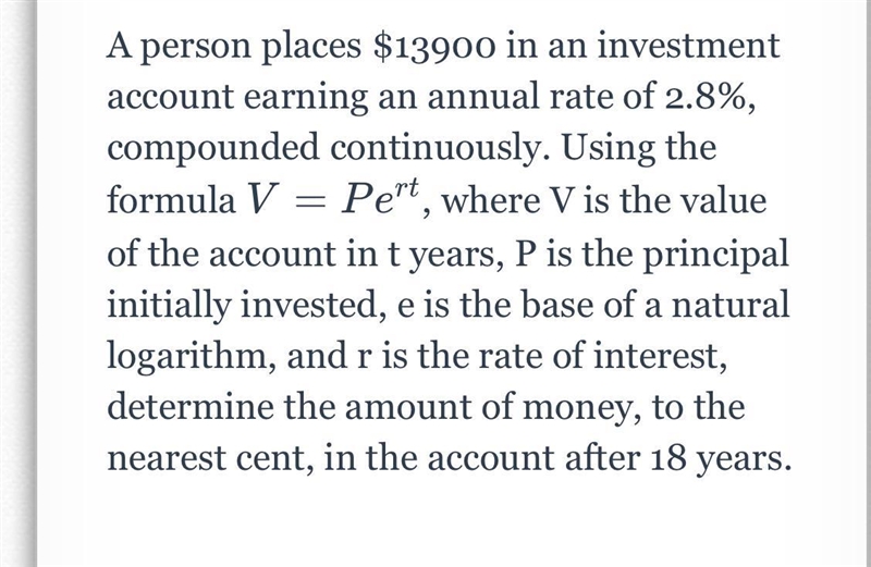 A person places $13900 in an investment account earning an annual rate of 2.8%, compounded-example-1