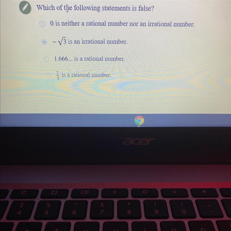 Which of the following statements is false?O is neither a rational number nor an irrational-example-1