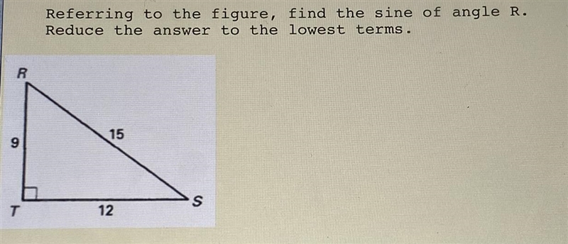 Referring to the figure, find the sine of angel R. Reduce the answer to the lowest-example-1