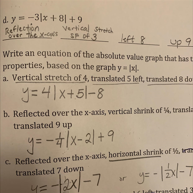 Reflected over the x-axis , horizontal shrink of 1/2, translated 7 down.-example-1