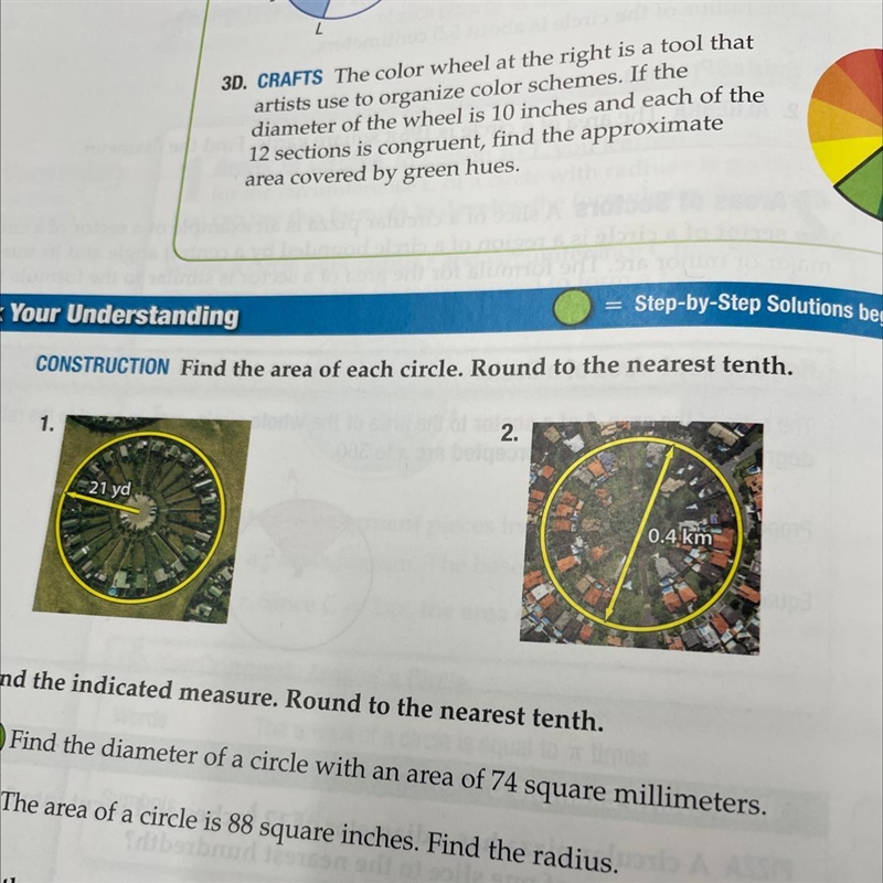 Find the area of each circle. Round to the nearest tenth.Only 1 and 2-example-1