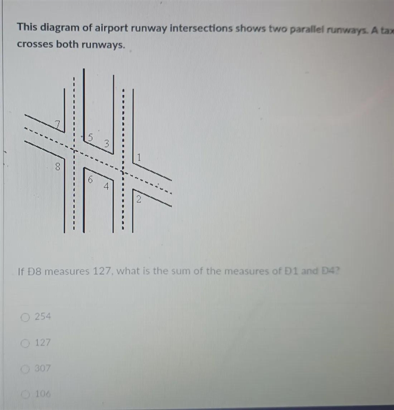 This diagram of airport runway intersections shows two parallel runways. A taxiway-example-1