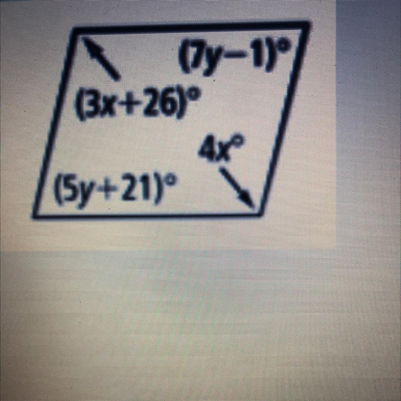 Find the values of the variables in eachparallelogram. Write the equations andsolve-example-1