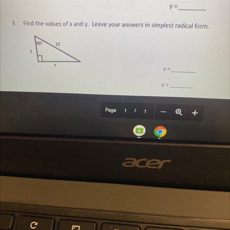 3.Find the values of x and y. Leave your answers in simplest radical form.6022yxX-example-1