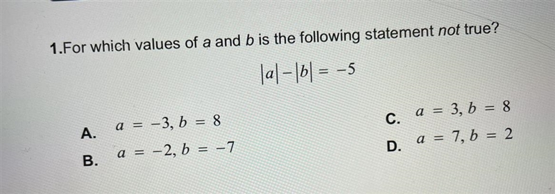 For which values of a and b is the following statement not true?-example-1