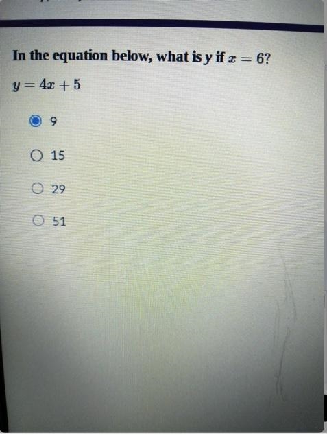 Y=4x+5 when x is 6 and 3x+5 when x is 2-example-1