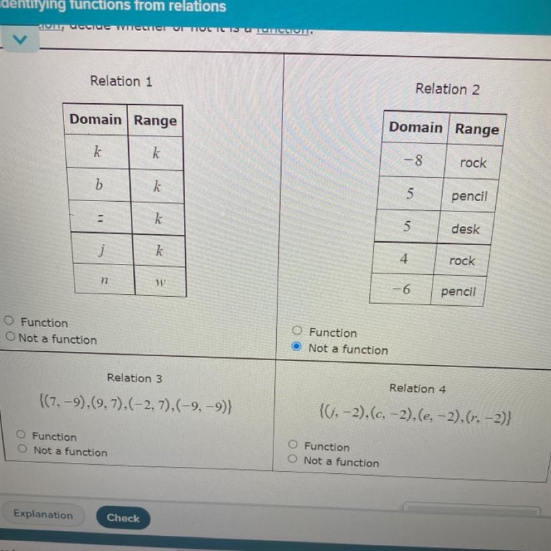 For each relation decide weather of not it is a function.-example-1